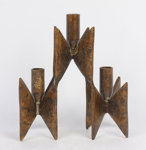 8.5''X3''X10'' Three Rusted Candle Holder Décor