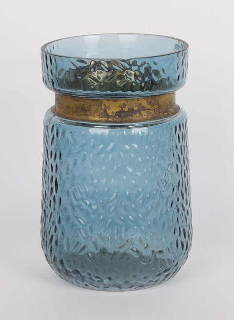 5X5X7.875" Hammer Pattern Dark Blue Straight Cylinder Vase