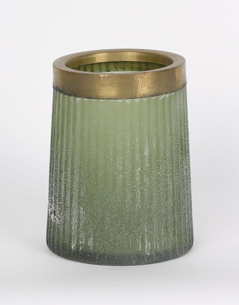 Green Glass Cup vase 4.75"L x 6"H
