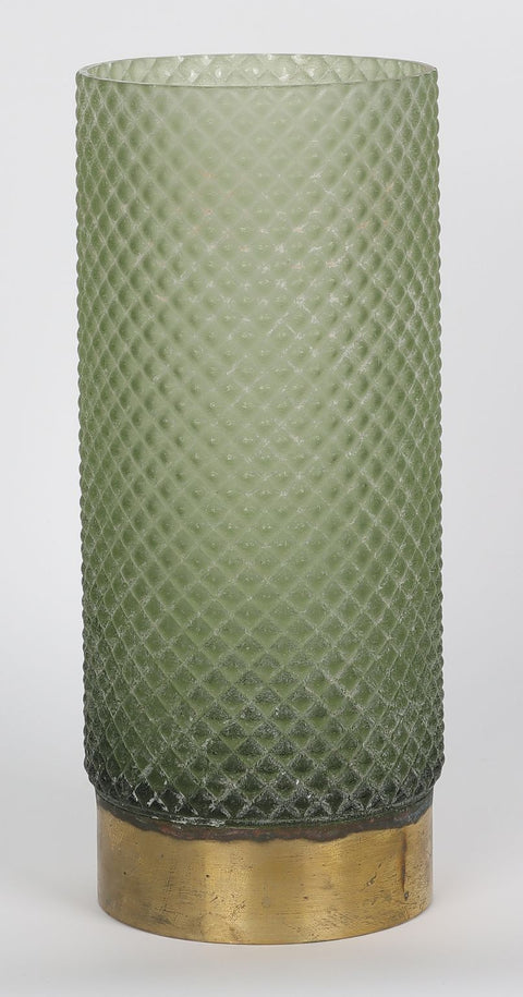 Green glass vase 4.375"L x9.875"H