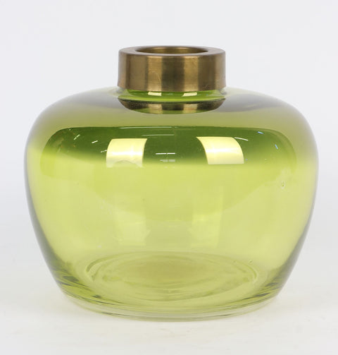 Vase en verre métal 7.5''x6.5'' vert Or