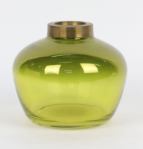 5.875''x5.125''  Metal glass vase green Gold