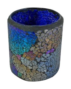 3''X3.5'' Petrol Mosaic Cylinder Container Décor