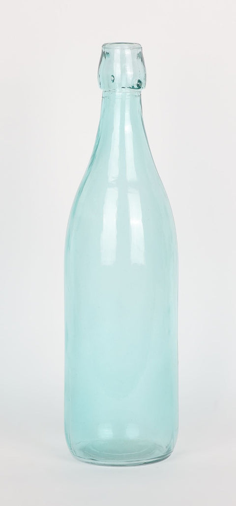 3.375X3.375X12.25"  
Blue Transparent Glass Bottle Decoration