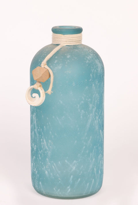 Blue-White Glass Bottle Décor 4"L x10"H