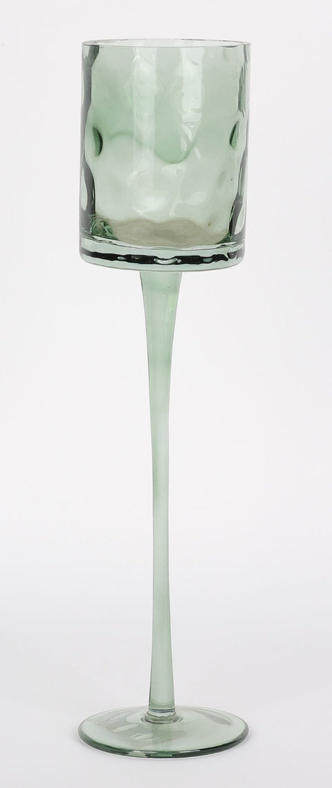 Green Glass Candle Holder is in the shape of a wine glass 2.75'' L x12'' H
