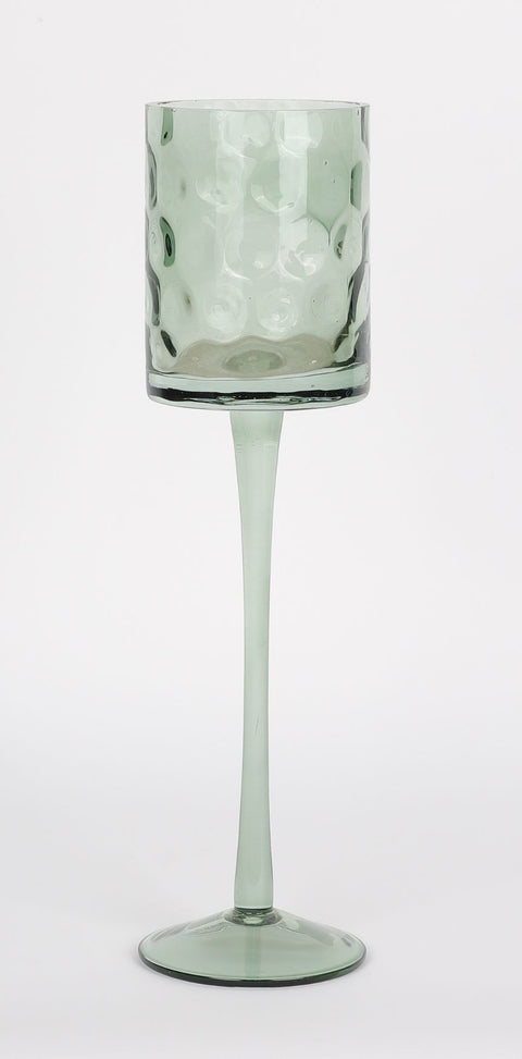 Green Glass Candle Holder is in the shape of a wine glass 2.75'' L x11'' H