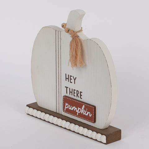 7IN FALL WHITE PUMPKIN DÉCOR- HEY THERE PUMPKIN