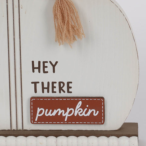 7IN FALL WHITE PUMPKIN DÉCOR- HEY THERE PUMPKIN