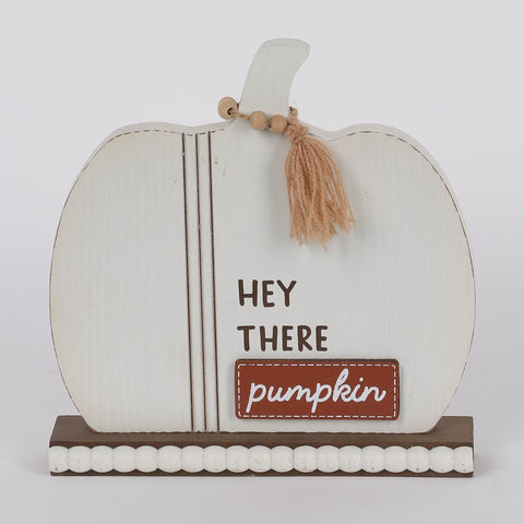 7IN FALL WHITE PUMPKIN DÉCOR- HEY THERE PUMPKIN