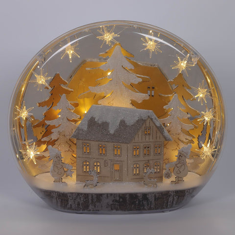 16*6*14'' Christmas Globe W/House & Trees Table Décor