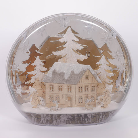 16*6*14'' Christmas Globe W/House & Trees Table Décor