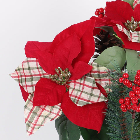 CHRISTMAS 20"H RED PLAID PNST BQT