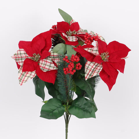 CHRISTMAS 20"H RED PLAID PNST BQT