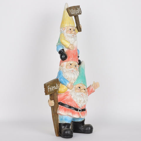 9*4.75*18''"Welcome Friends" Resin Stacked Gnomes Decor