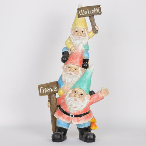 9*4.75*18''"Welcome Friends" Resin Stacked Gnomes Decor