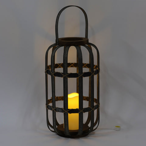 8.5*15.125‘’Hand-Made Iron Lantern With Candlestick Decor