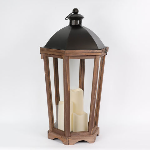 CHRISTMAS 25in MDF Lantern Decor with B/O Candles