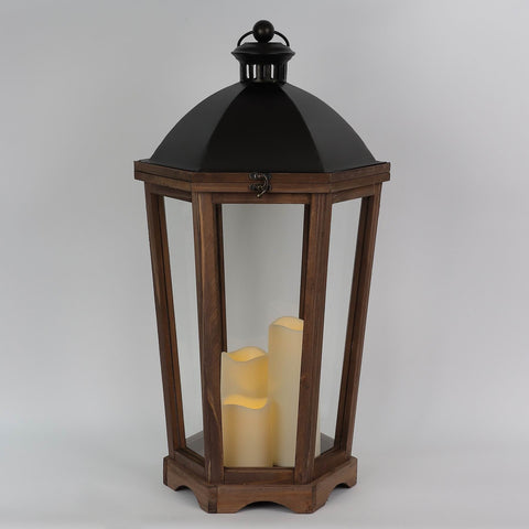 CHRISTMAS 25in MDF Lantern Decor with B/O Candles