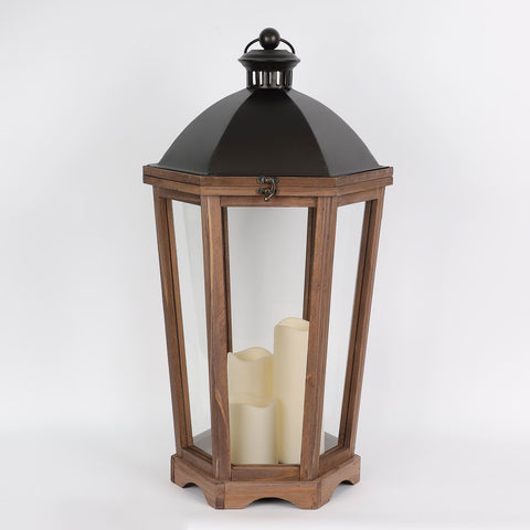 CHRISTMAS 25in MDF Lantern Decor with B/O Candles