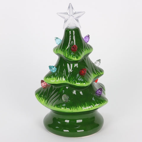 CHRISTMAS 6IN B/O MINI VINTAGE CERAMIC TREE - GREEN