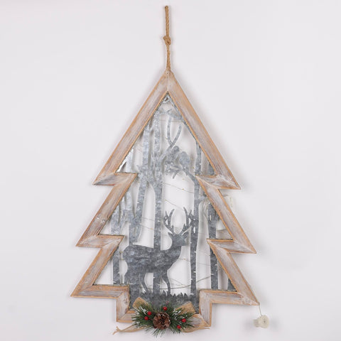 17.875*2*24'' Christmas Tree With Deer Wall Hanger Décor