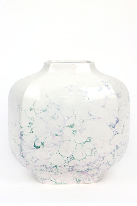 White Vase décor with Artistic Pattern 10.5"x6.5"x10"