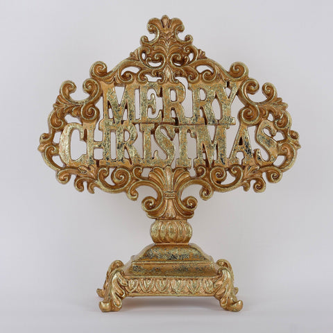 10.5X3.75X11.75 Inch Gold Merry Christmas Sign Table Décor