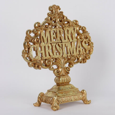 10.5X3.75X11.75 Inch Gold Merry Christmas Sign Table Décor