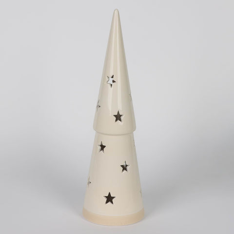 CHRISTMAS 12" B/O TIERED CERAMIC TREE - IVORY