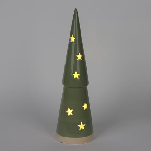 CHRISTMAS 12" B/O TIERED CERAMIC TREE - SAGE