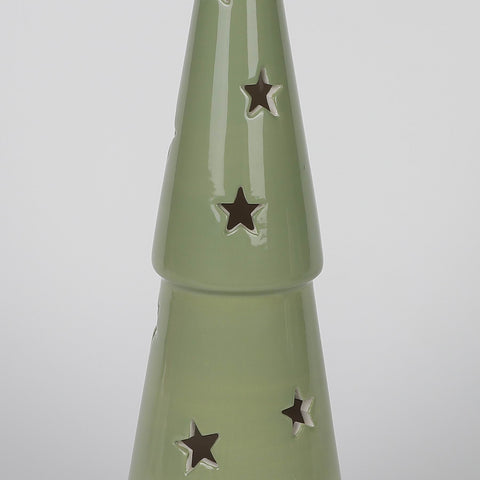 CHRISTMAS 12" B/O TIERED CERAMIC TREE - SAGE