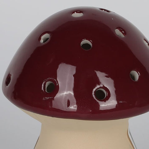 Christmas 4" B/O Ceramic Mushrooms - Burgundy