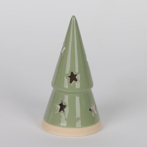 CHRISTMAS 2.75*5‘’B/O TIERED CERAMIC TREES - SAGE