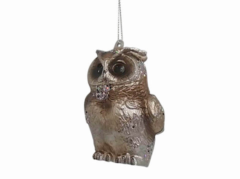 Ensemble de 4pcs 2.75 X 3.25 X 3.75"H Ornement Chouette Champagne en Plastique