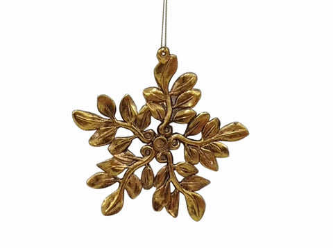 4.75"H Plastic Gold Leaves Snowflake Ornament