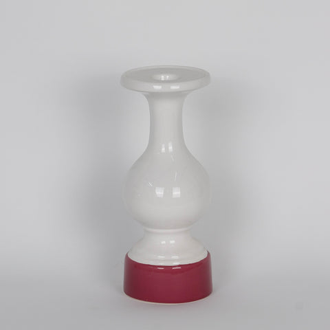 3.5*8.75‘’White Ceramic Vase With Purple Base Décor