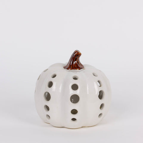 3.5IN FALL WHITE CERAMIC PUMPKIN DÉCOR