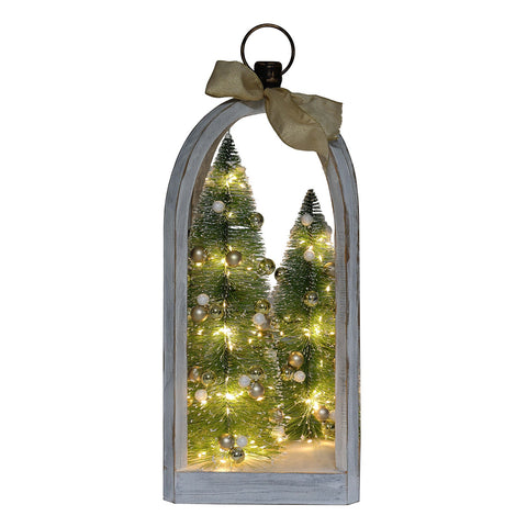 27 Inch Lit Brown Lantern With Bottle Brush Tree Season2Season