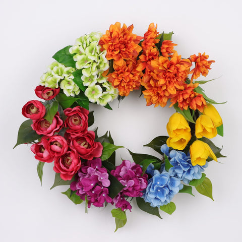 Faux Floral 20 Inch Wreath Multicolor Blossoms for Vibrant Spring Decor