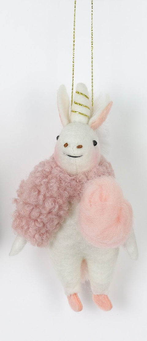 CHRISTMAS 4.5" felt unicorn ornament - Cotton Candy